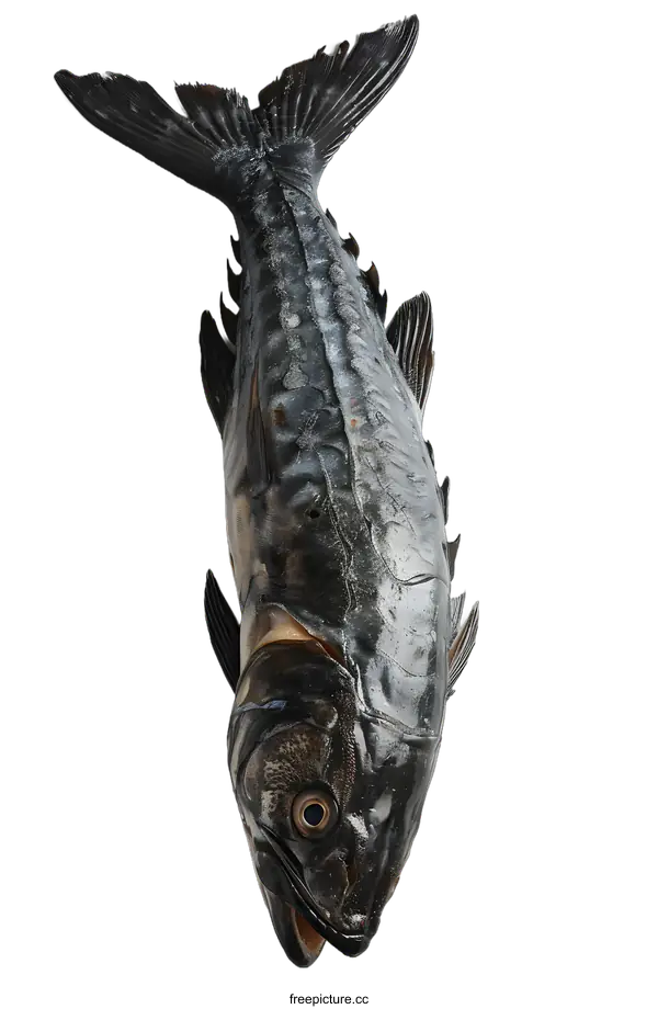 [Transparent Background PNG]A large black fish with a white belly lies on a white background