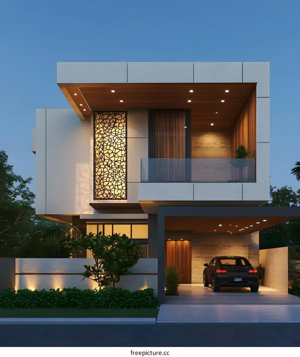 Modern House Design With Large Windows and Balcony
