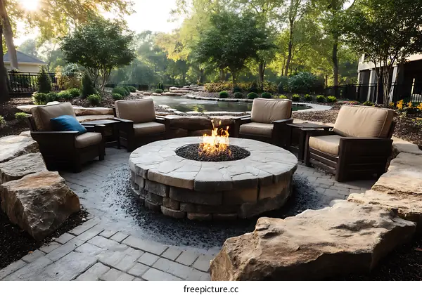 Outdoor Fire Pit Seating Area with Landscaping