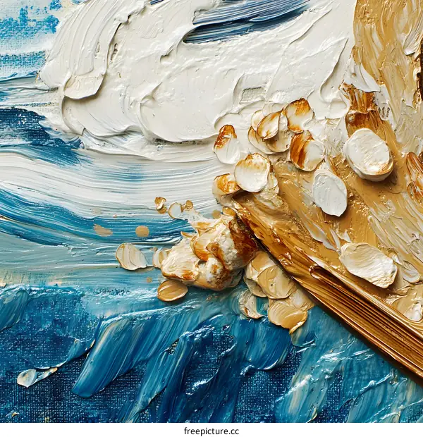 Abstract Oil Painting with Blue White and Brown Colors