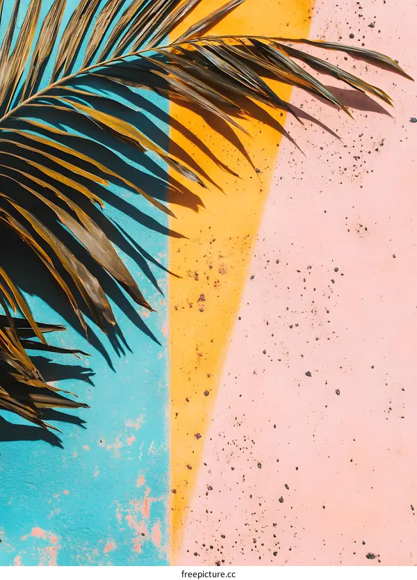 Palm Leaf Shadow On Colorful Wall