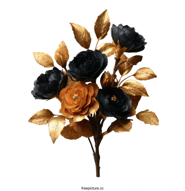 [Transparent Background PNG]Elegant Black and Gold Rose Arrangement
