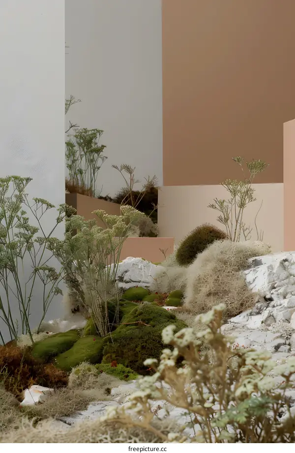 Minimalist Garden with Green Moss and Rocks