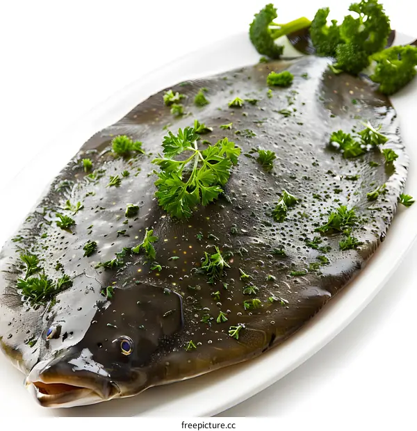 Fresh Turbot Fish on White Background