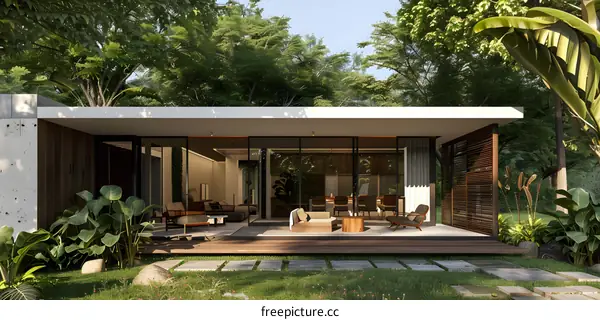 Modern Minimalist House Exterior Design with Lush Greenery