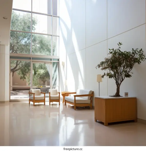 Hospital Waiting Area with Tree