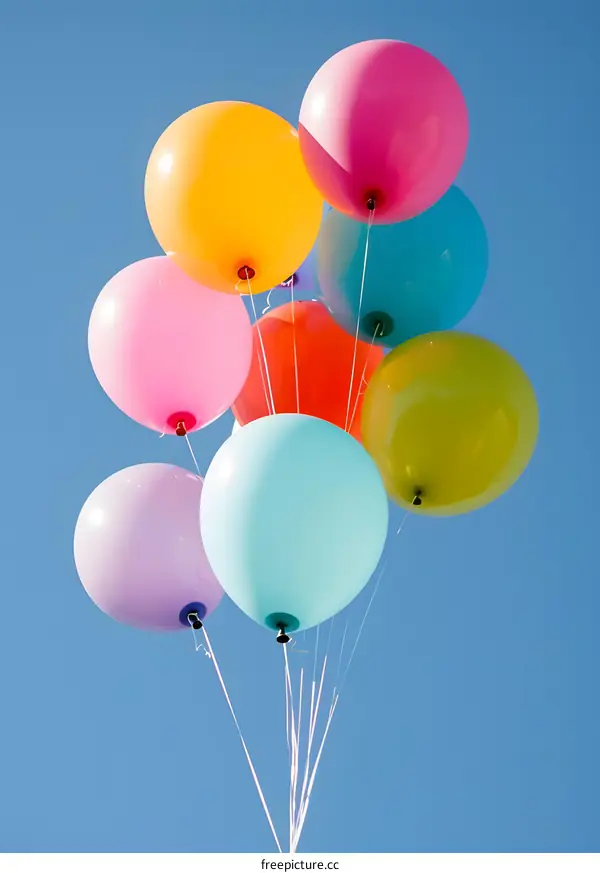 Colorful Balloons Floating in the Blue Sky