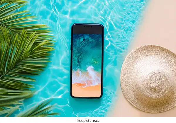 Summer Phone Wallpaper With Palm Leaf And Hat