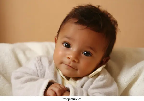Adorable Baby Portrait in a Soft Cream Cardigan