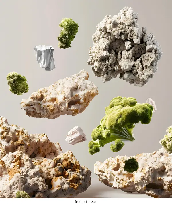 Abstract Broccoli and Rocks Floating