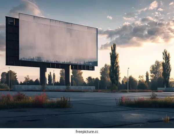 Blank Billboard in a Field at Sunset
