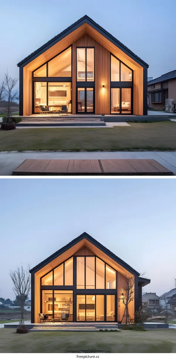 Modern Wooden House with Large Windows