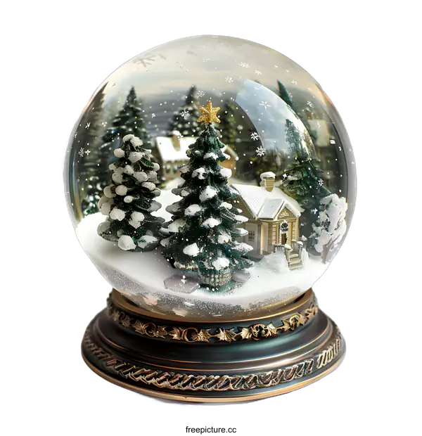 [Transparent Background PNG]Snow Globe with Winter Wonderland Scene