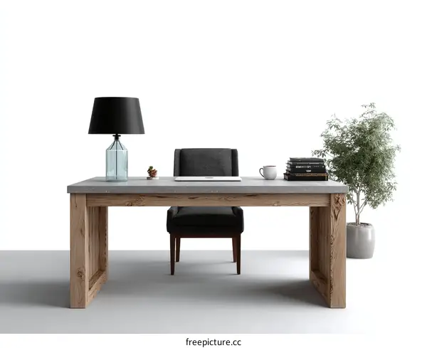 Modern Concrete and Wood Office Desk Mockup
