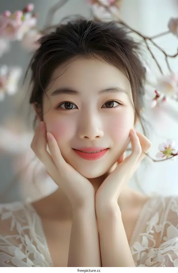 Beautiful Young Woman Posing with Flowers