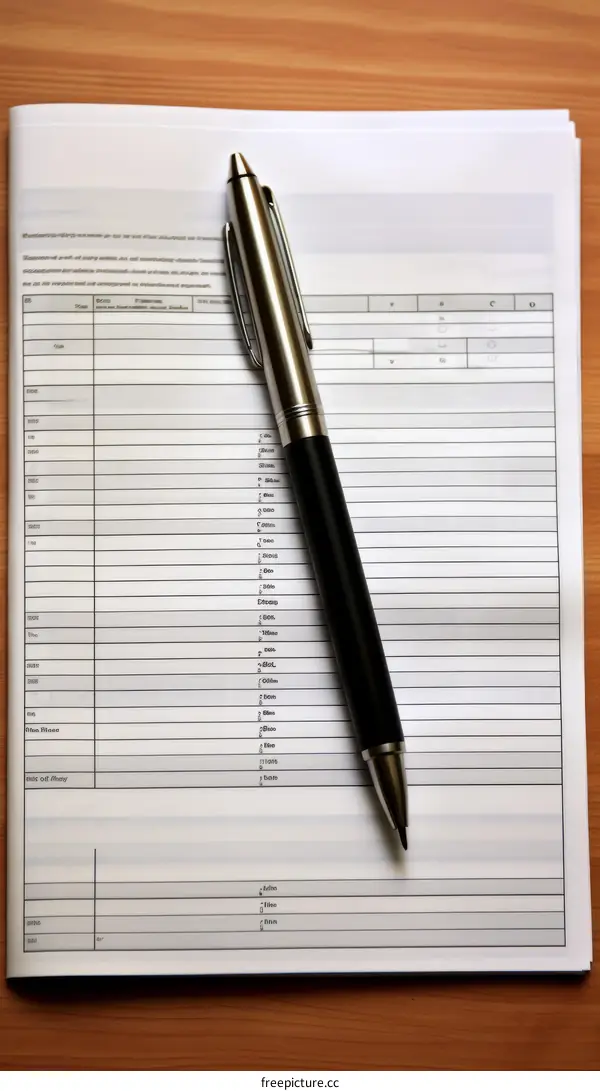 A silver pen on a printed document