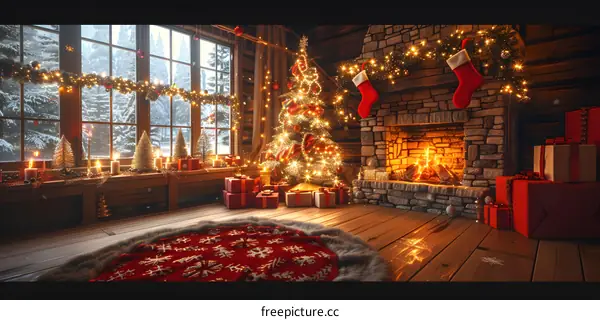 Christmas Tree by the Fireplace