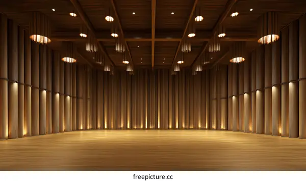 Wooden Stage with Warm Lighting in an Empty Theater
