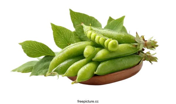 [Transparent Background PNG]Fresh Green Peas with Leaves Close-up