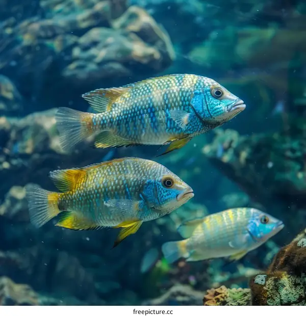Colorful Fish Swimming in a Blue Ocean