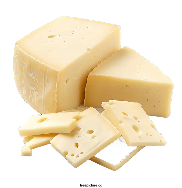 [Transparent Background PNG]Blocks and slices of cheese on white background