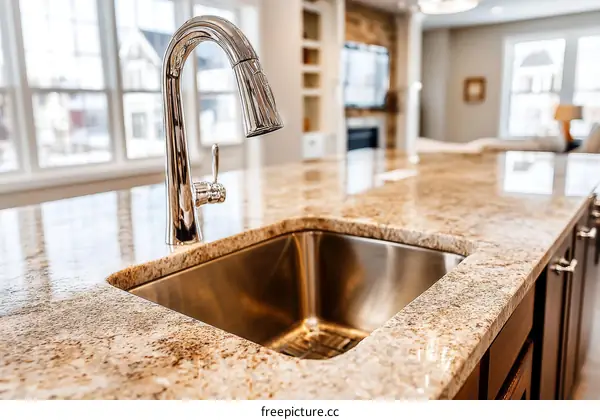 Modern Kitchen Sink and Granite Countertop Detail