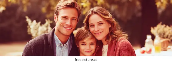 Happy Family Portrait Outdoors in Autumn