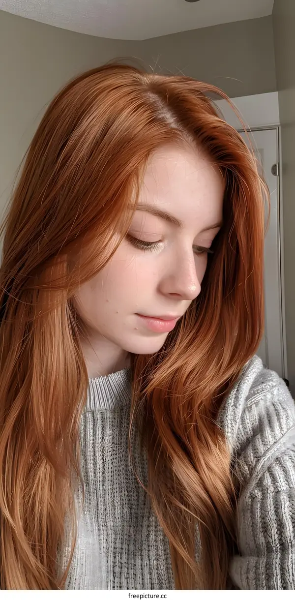 portrait of a young woman with long red hair