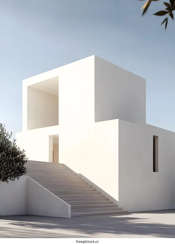 Modern Minimalist Architecture with White Walls and Stairs