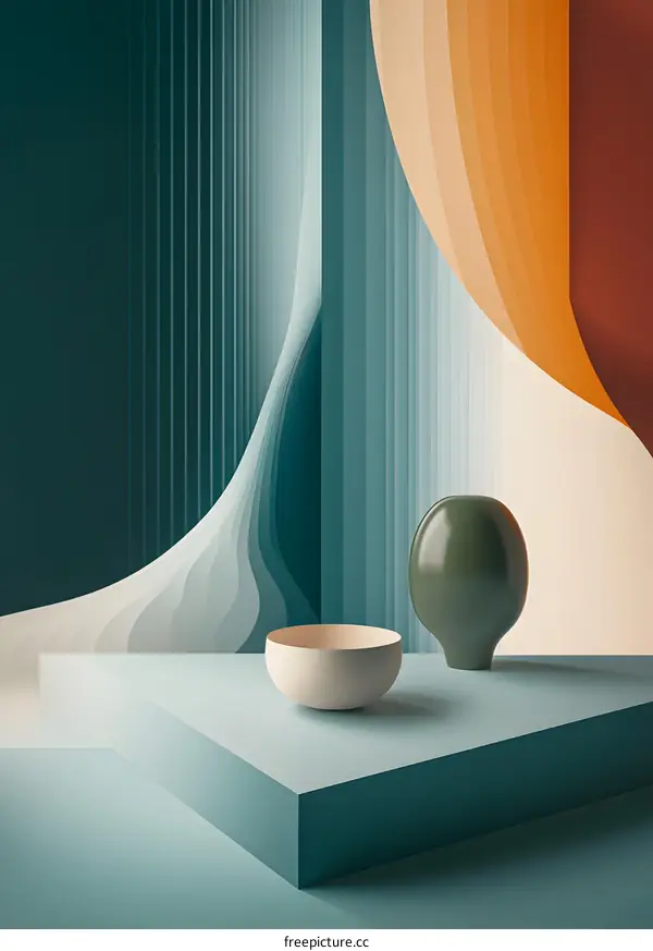 Abstract 3D Geometric Background with Curved Shapes and Minimalist Objects