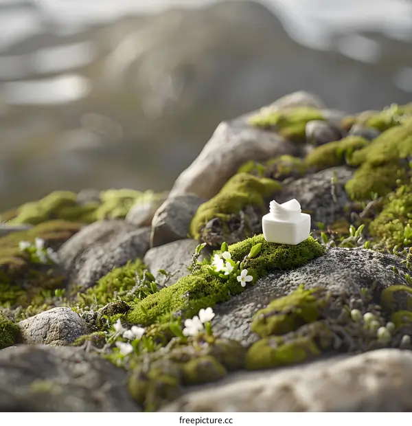 White Jar of Cream on Mossy Rocks