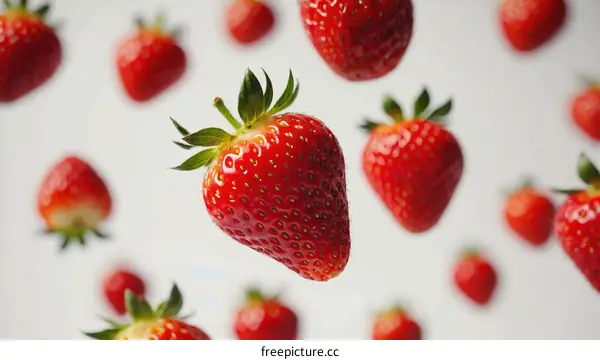 Fresh Strawberries in Motion