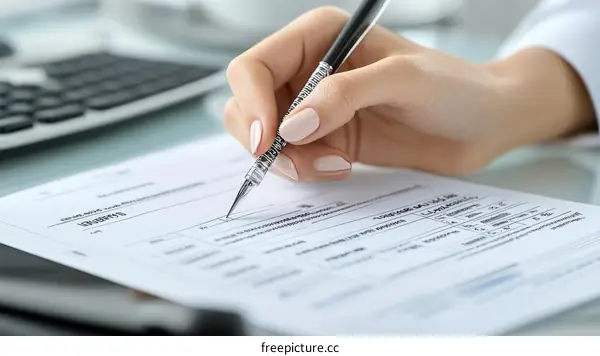 Woman Filling Out a Form at a Desk