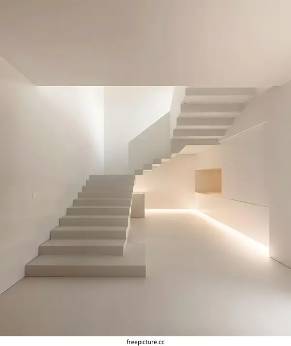 Modern White Concrete Staircase in Minimalist Interior Design