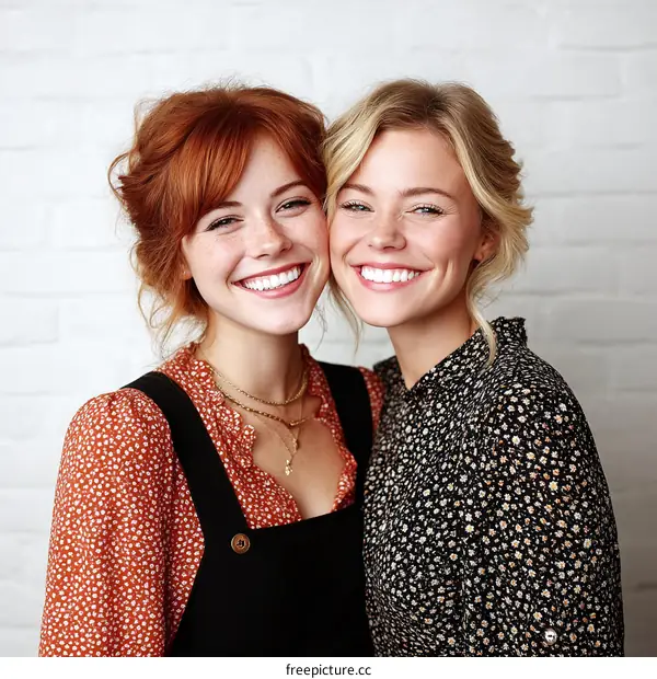 Two Caucasian Women Smiling Close Up Portrait
