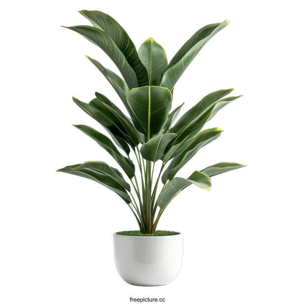 [Transparent Background PNG]Lush Tropical Plant in White Pot