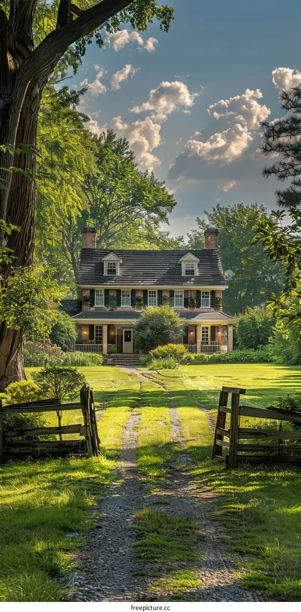 Charming Countryside Farmhouse with Serene Landscaping