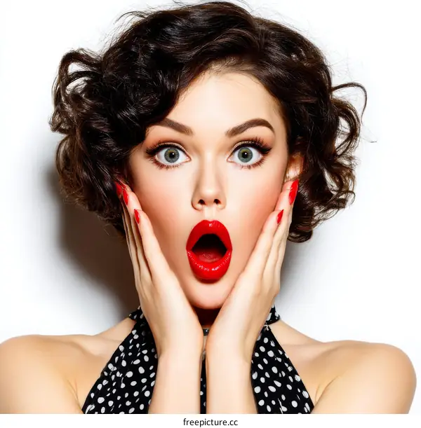 Surprised Woman Portrait in Retro Style