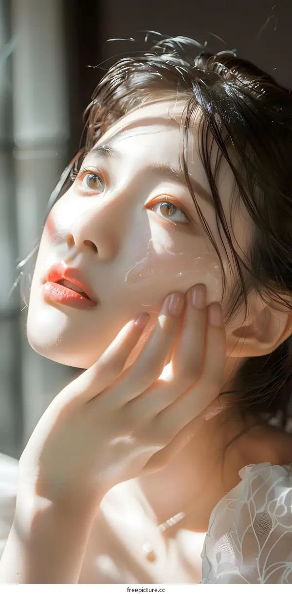 Portrait of a Young Asian Woman with Skin Care Mask