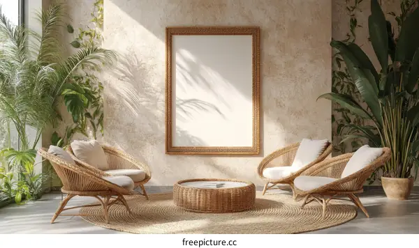 Bohemian Living Room Mockup with Plants and Furniture