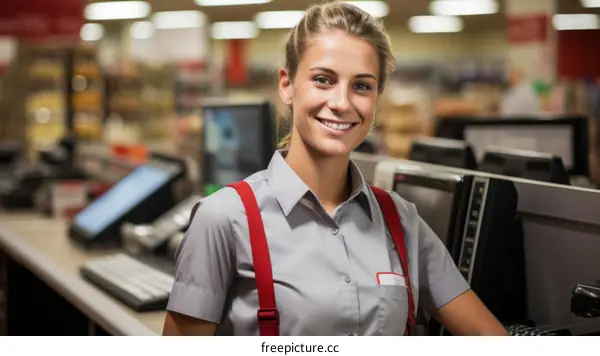 Portrait of a young female grocery store clerk