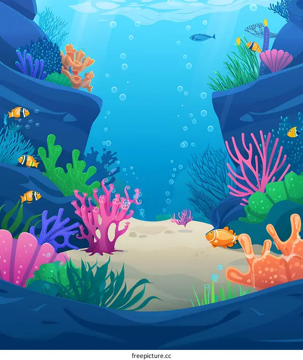 Colorful Underwater Scene with Fish and Coral Reefs