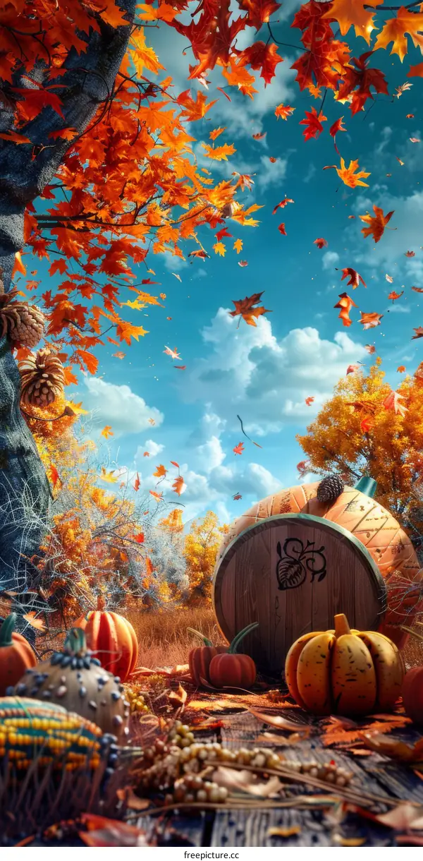 Autumn Harvest Fantasy Scene with Pumpkins