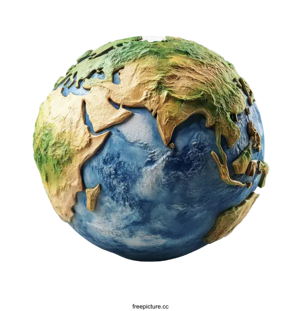 [Transparent Background PNG]3D Earth Globe with Detailed Relief