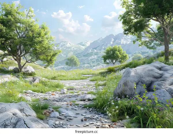 Landscape with Rocky Mountain Stream