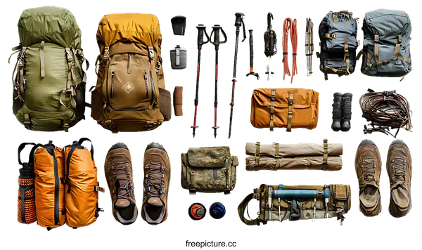 [Transparent Background PNG]Camping Gear Collection Flatlay