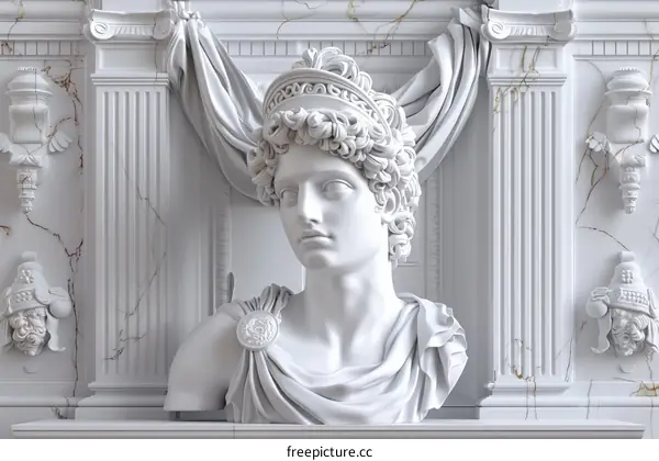 Classic White Marble Relief Sculpture of a Roman Emperor Bust