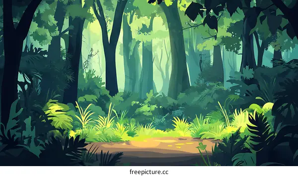 Green Lush Forest Background Illustration