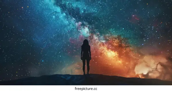 girl standing alone in front of the starry sky