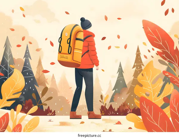 Autumn Hiking In The Woods Illustration